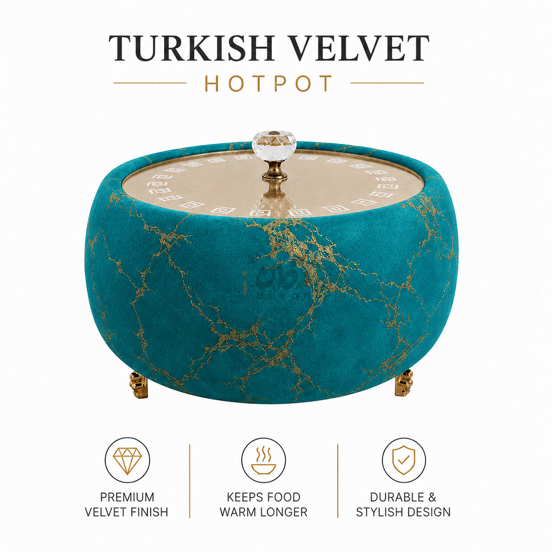 Luxury Turkish Velvet Hotpot with Crystal Lid Handle – Premium Insulated Food Warmer