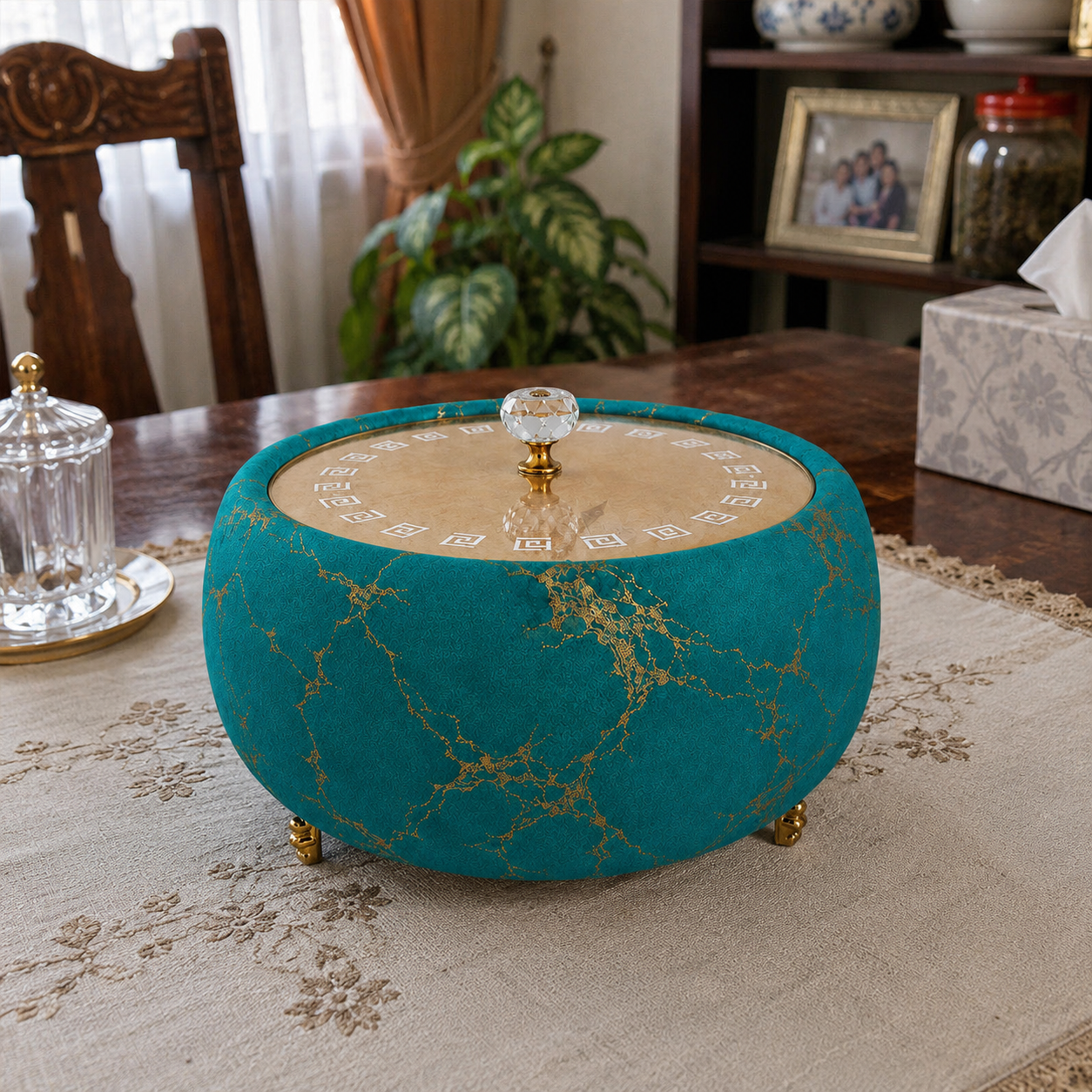 Luxury Turkish Velvet Hotpot with Crystal Lid Handle – Premium Insulated Food Warmer