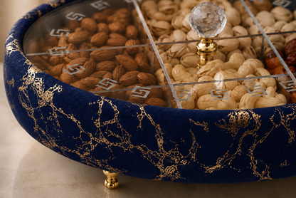 Luxury Turkish Dry Fruit Basket with Crystal Lid Handle – 6 Compartment Serving Tray