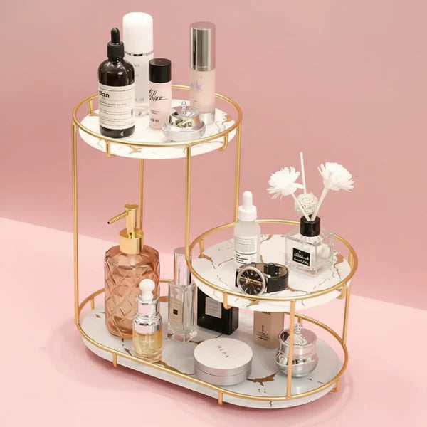 Luxury 3-Tier Vanity Organizer – Marble Finish with Gold Frame