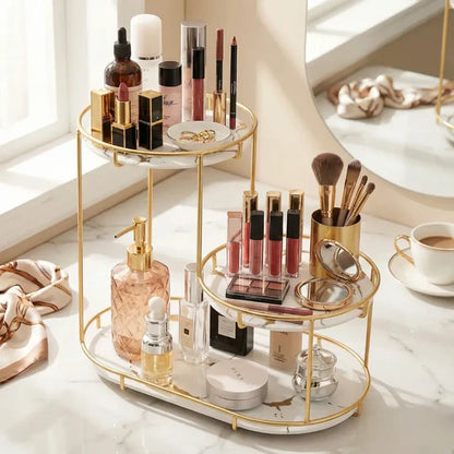 Luxury 3-Tier Vanity Organizer – Marble Finish with Gold Frame