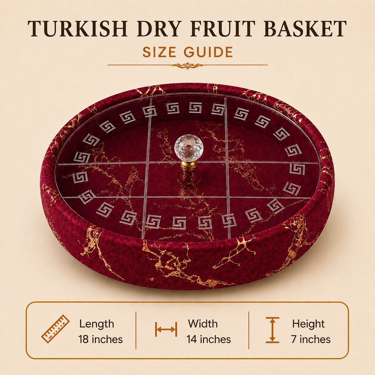 Luxury Turkish 6-Section Dry Fruit Basket With Crystal Lid Handle