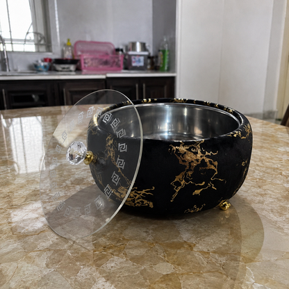Luxury Turkish Velvet Hotpot with Crystal Lid Handle – Premium Insulated Food Warmer