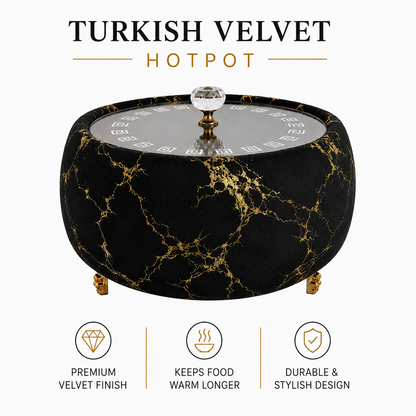 Luxury Turkish Velvet Hotpot with Crystal Lid Handle – Premium Insulated Food Warmer