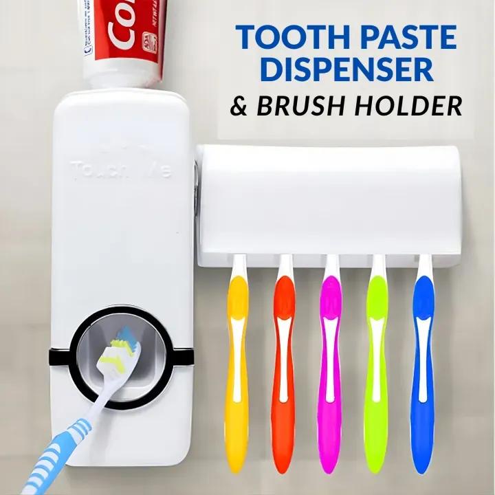 2 Pcs Toothpaste Dispenser & Brush Holder
