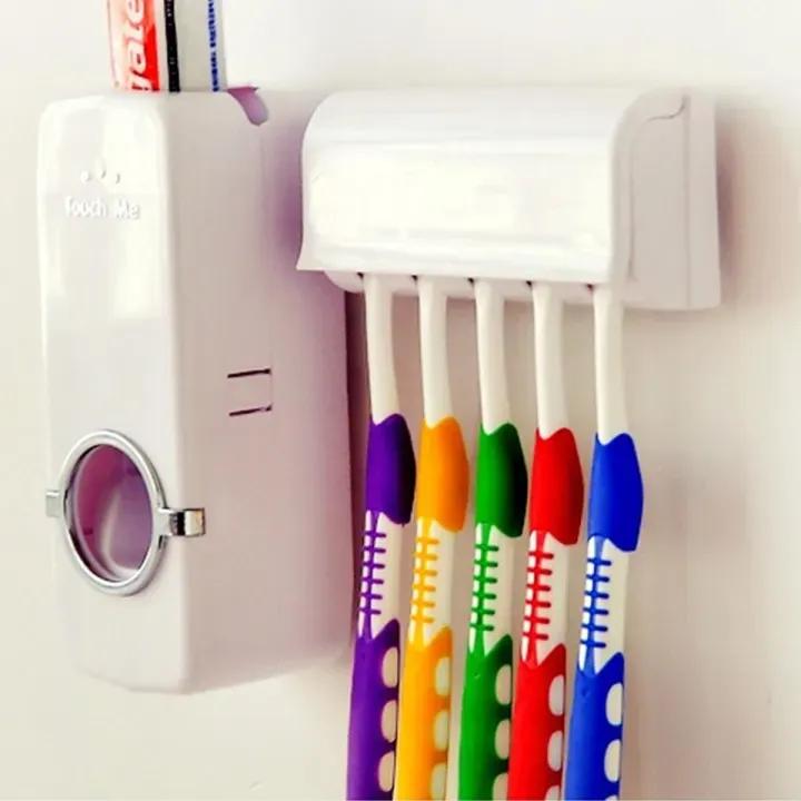 2 Pcs Toothpaste Dispenser & Brush Holder