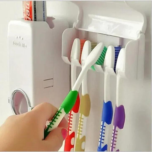 2 Pcs Toothpaste Dispenser & Brush Holder