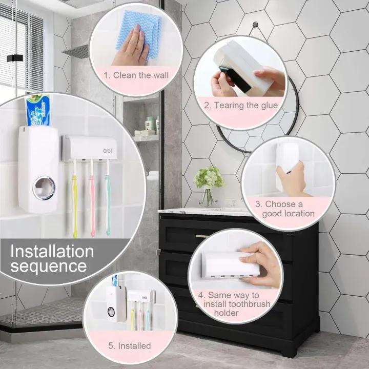 2 Pcs Toothpaste Dispenser & Brush Holder