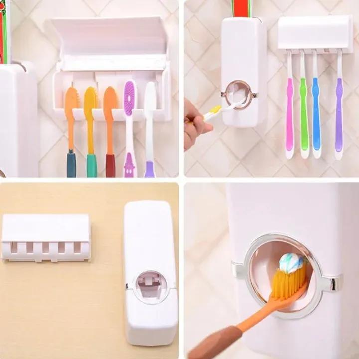 2 Pcs Toothpaste Dispenser & Brush Holder
