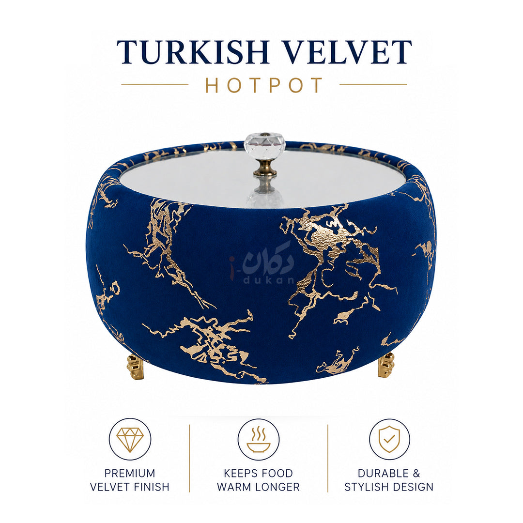 Luxury Turkish Velvet Hotpot with Crystal Lid Handle – Premium Insulated Food Warmer
