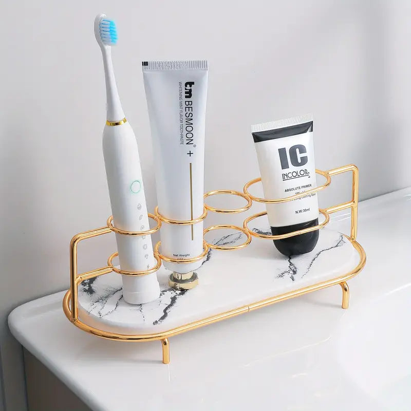 Luxurious Modern 4-Slot Toothbrush Holder with Quick-Dry Silica Sand Tray