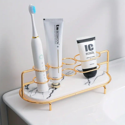 Luxurious Modern 4-Slot Toothbrush Holder with Quick-Dry Silica Sand Tray