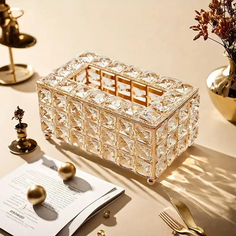 Elegant Crystal Golden Tissue Box Enhancing Interior Decor