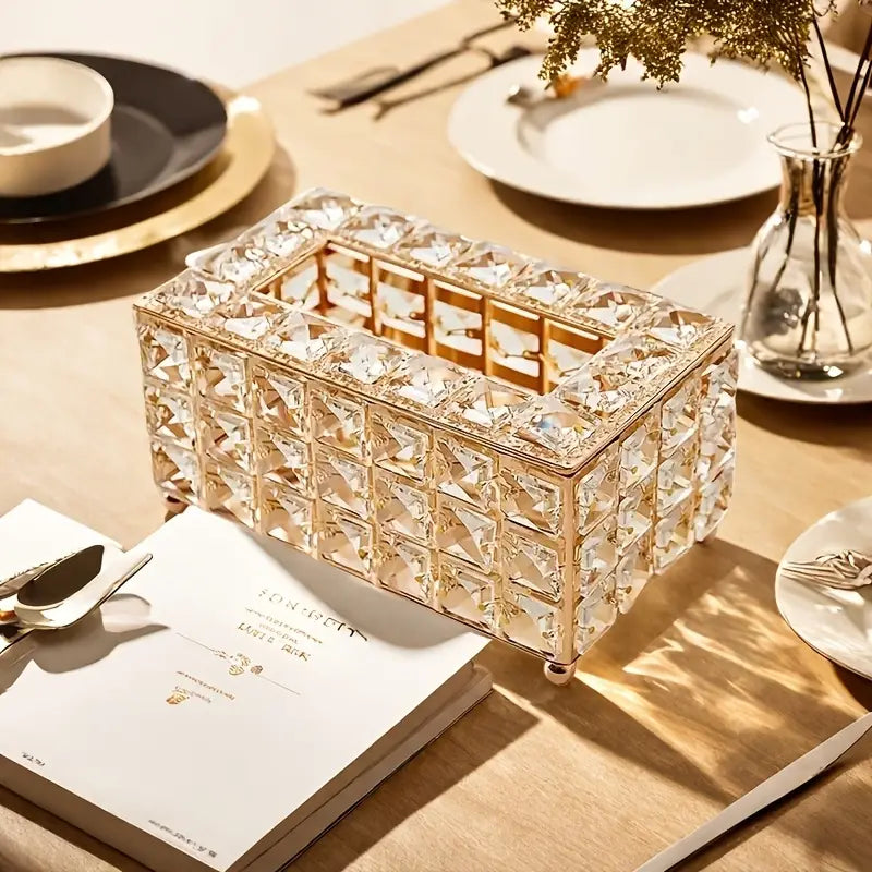 Elegant Crystal Golden Tissue Box Enhancing Interior Decor