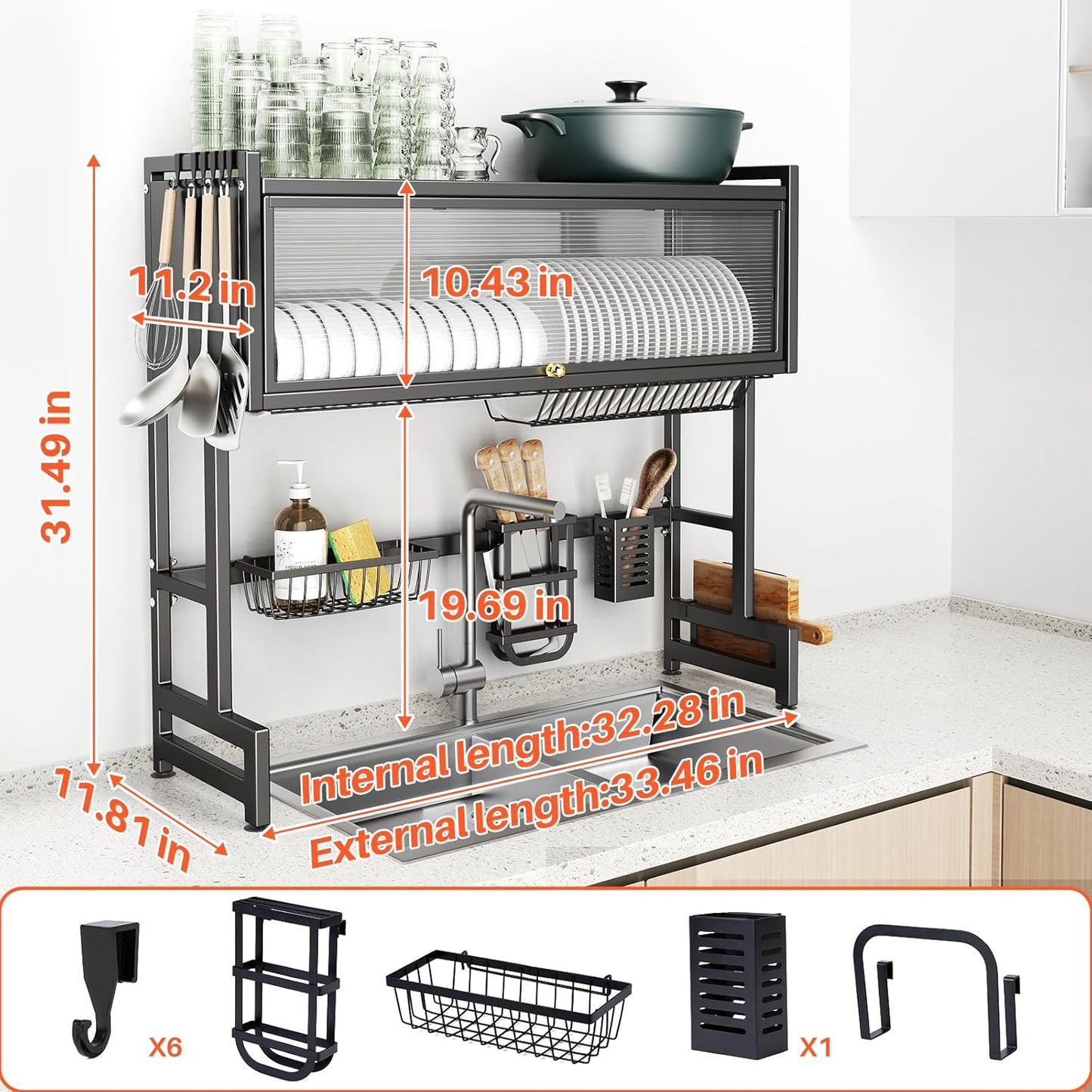 Smart Premium 3 Tiers Over Sink Dish Drainer Rack