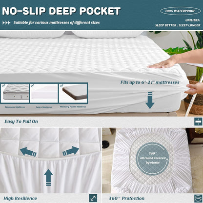 Quilted Waterproof Mattress Protector - White