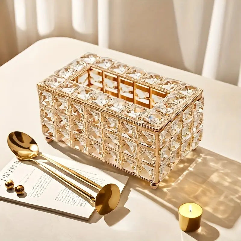 Elegant Crystal Golden Tissue Box Enhancing Interior Decor