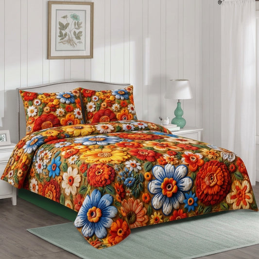 Autumn Blossom 3D Premium Bedsheet Set