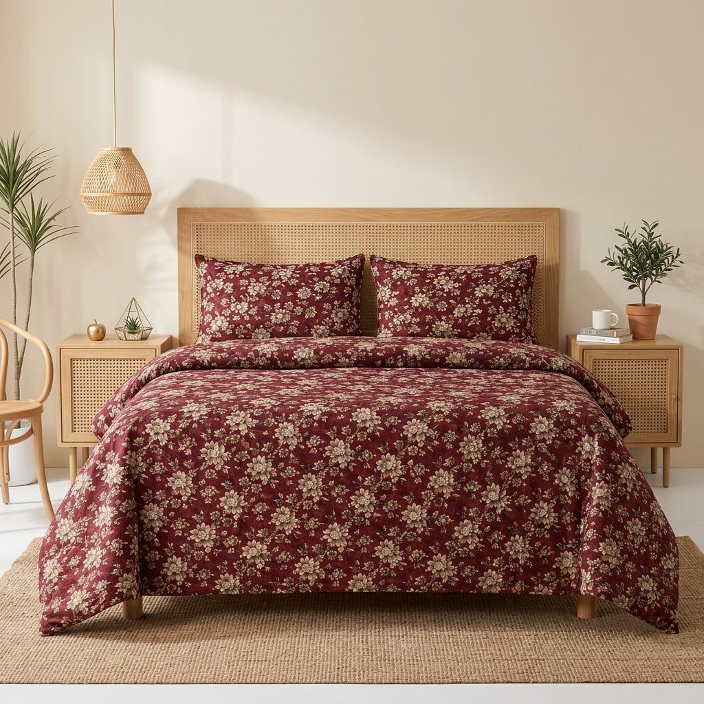 3 PCs Red Berry Printed Bedsheet