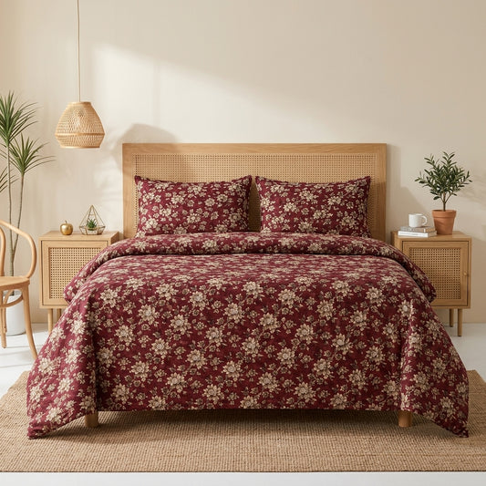 3 PCs Red Berry Printed Bedsheet