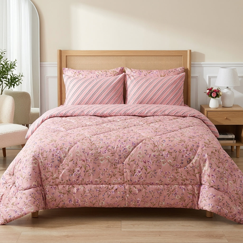 6 PCs Heavenly Pink Printed Comforter set