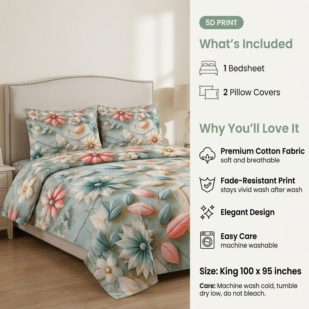 Royal Garden 3D Premium Bedsheet Set