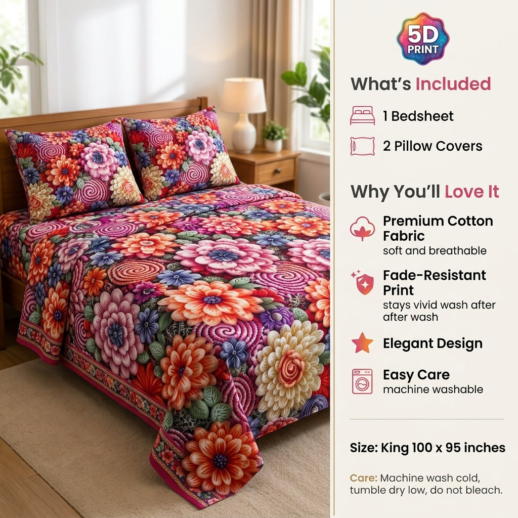 Cultured horizon 3D Premium Bedsheet Set