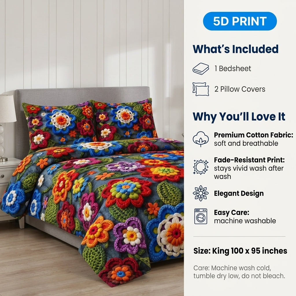 Fiesta Flowers 3D Premium Bedsheet Set