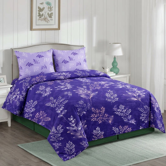 Purple Botanical 3 PCs Printed Bedsheet Set