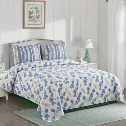 Ginkgo Blue 3 PCs Bedsheet Set