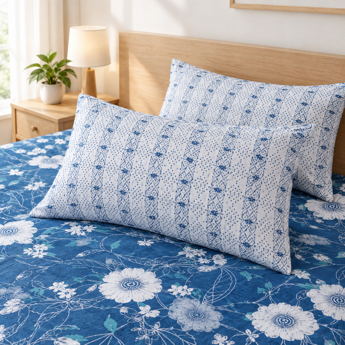 Blue Vignette Printed 3 PCs Bedsheet Set