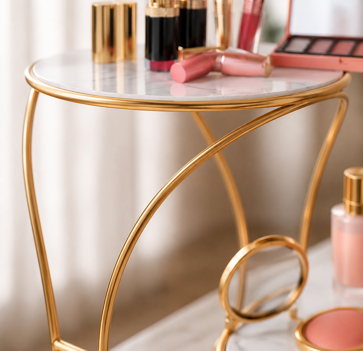 Luxury 3-Tier C-Shaped Vanity Organizer – Gold Frame with Black Base