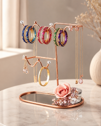 Premium Metal Jewelry Stand – Rose Gold Organizer