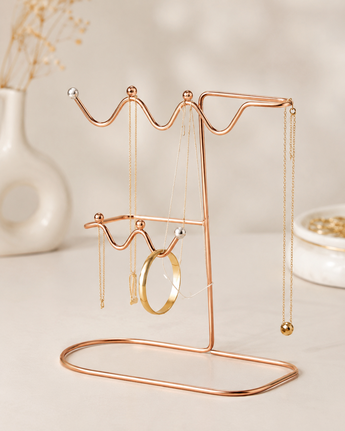 Premium Metal Jewelry Stand – Rose Gold Organizer