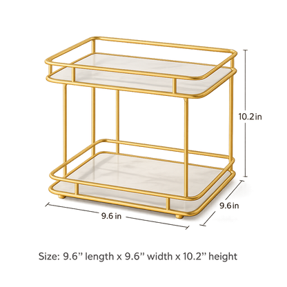 Luxury 2-Tier Cosmetics Shelf – Marble Glass Organizer