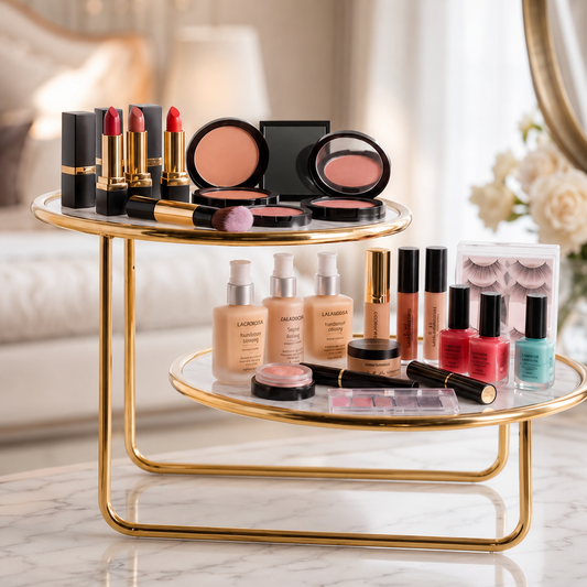 Luxury 2-Tier Offset Gold Cosmetic Organizer