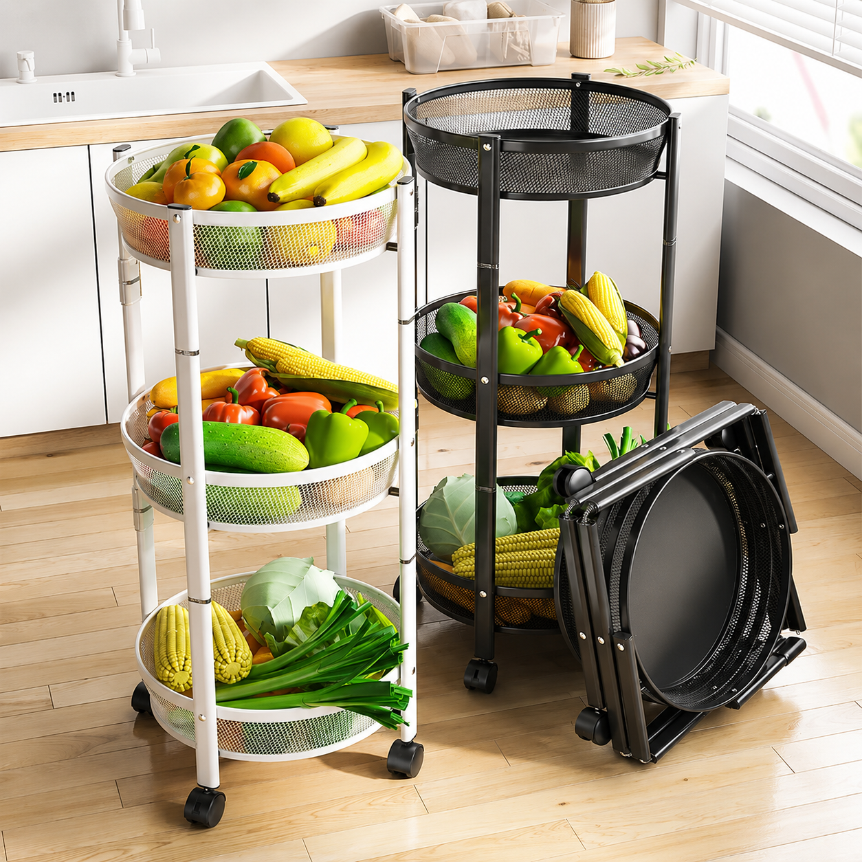 3-Tier Foldable Kitchen Trolley Rack by Dover Dream