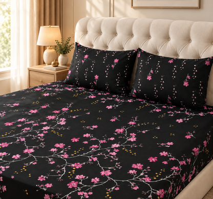 Purple Botanical 3 PCs Printed Bedsheet