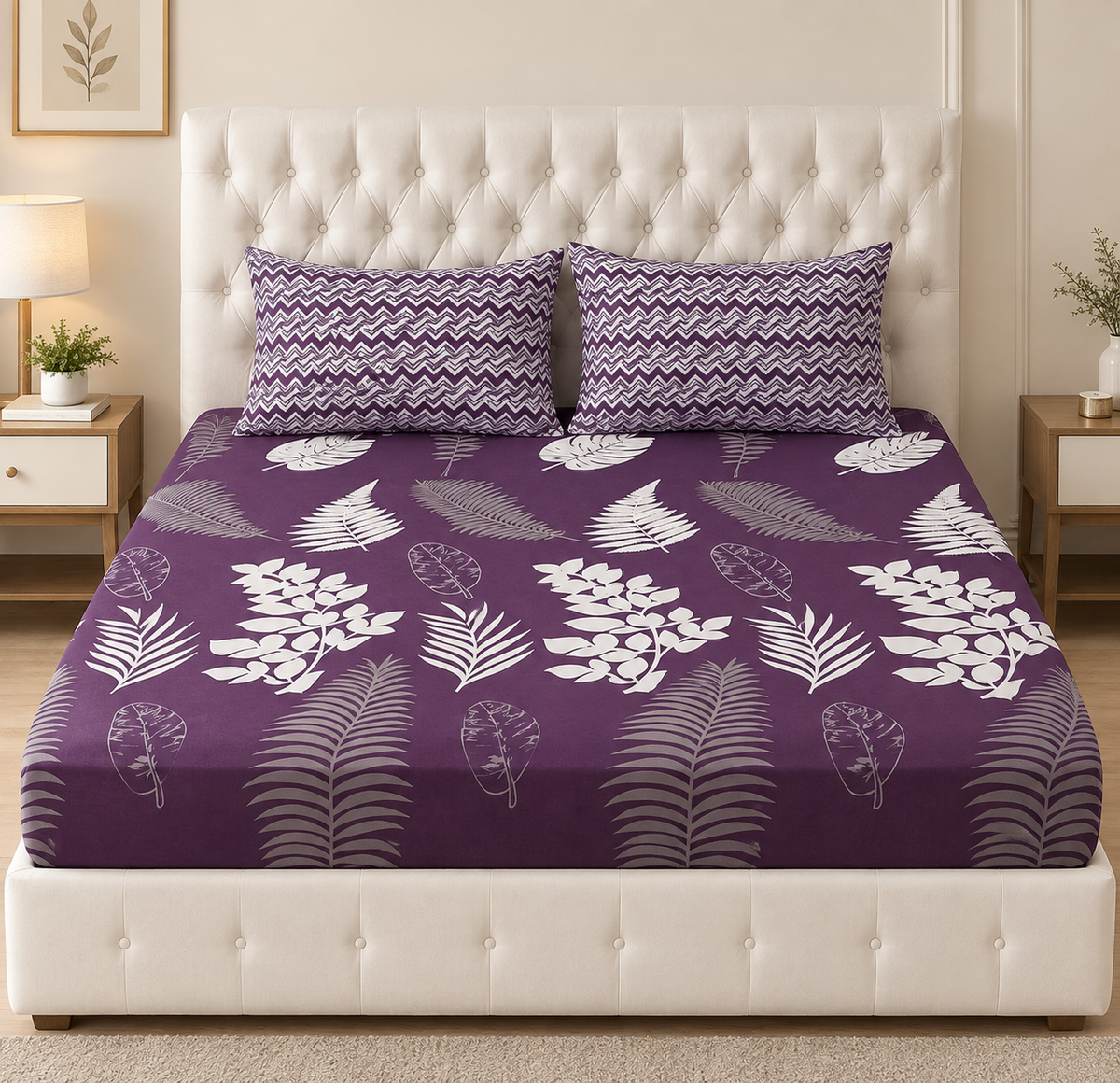 Amethyst Leaf 3 PCs Printed Bedsheet Set