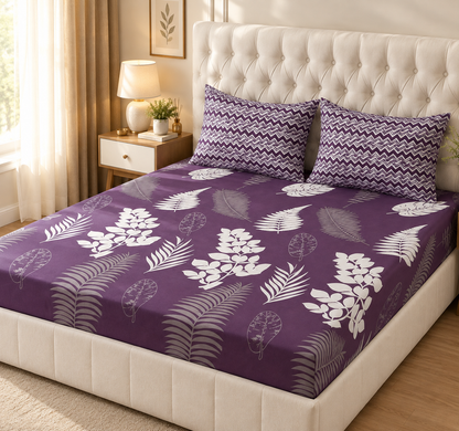 Amethyst Leaf 3 PCs Printed Bedsheet Set