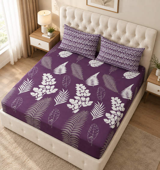 Amethyst Leaf 3 PCs Printed Bedsheet Set