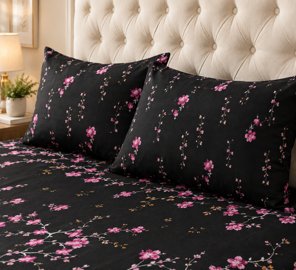 Purple Botanical 3 PCs Printed Bedsheet