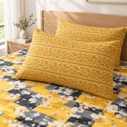 Cozy Mustard Printed 3 PCs Bedsheet Set