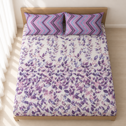 Lavender Bloom 3 PCs Printed Bedsheet
