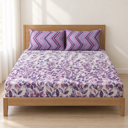 Lavender Bloom 3 PCs Printed Bedsheet