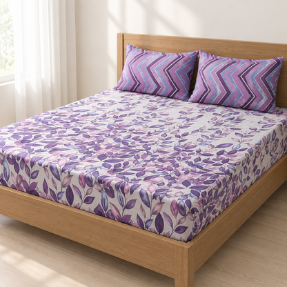 Lavender Bloom 3 PCs Printed Bedsheet