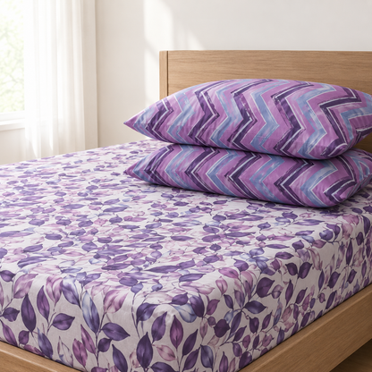 Lavender Bloom 3 PCs Printed Bedsheet