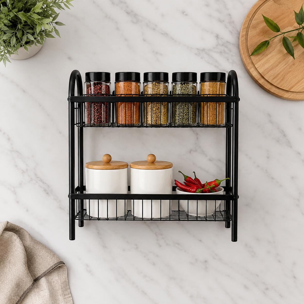 Premium Metal 2 Tier Wall Mounted Spice Rack Organizer