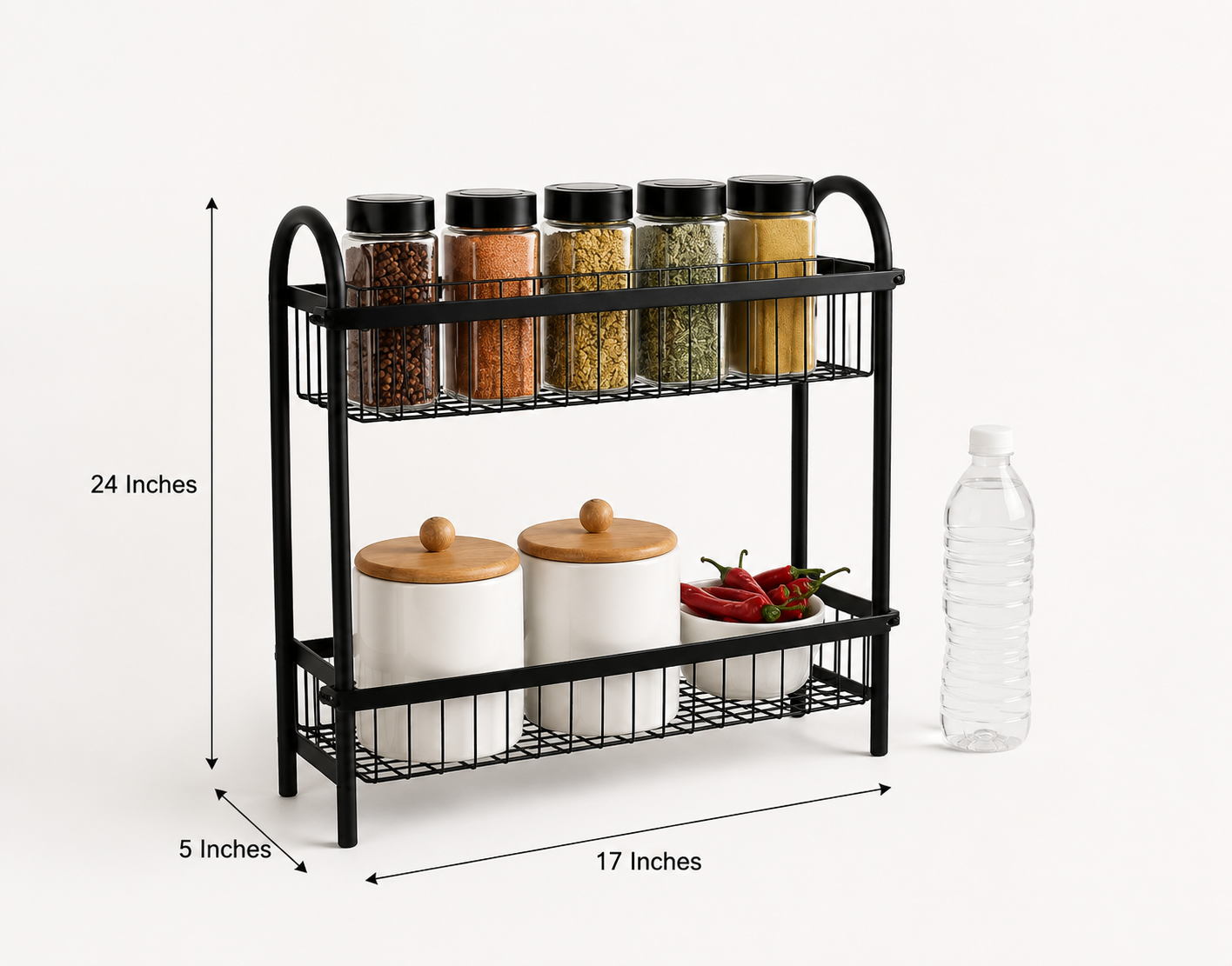 Premium Metal 2 Tier Wall Mounted Spice Rack Organizer
