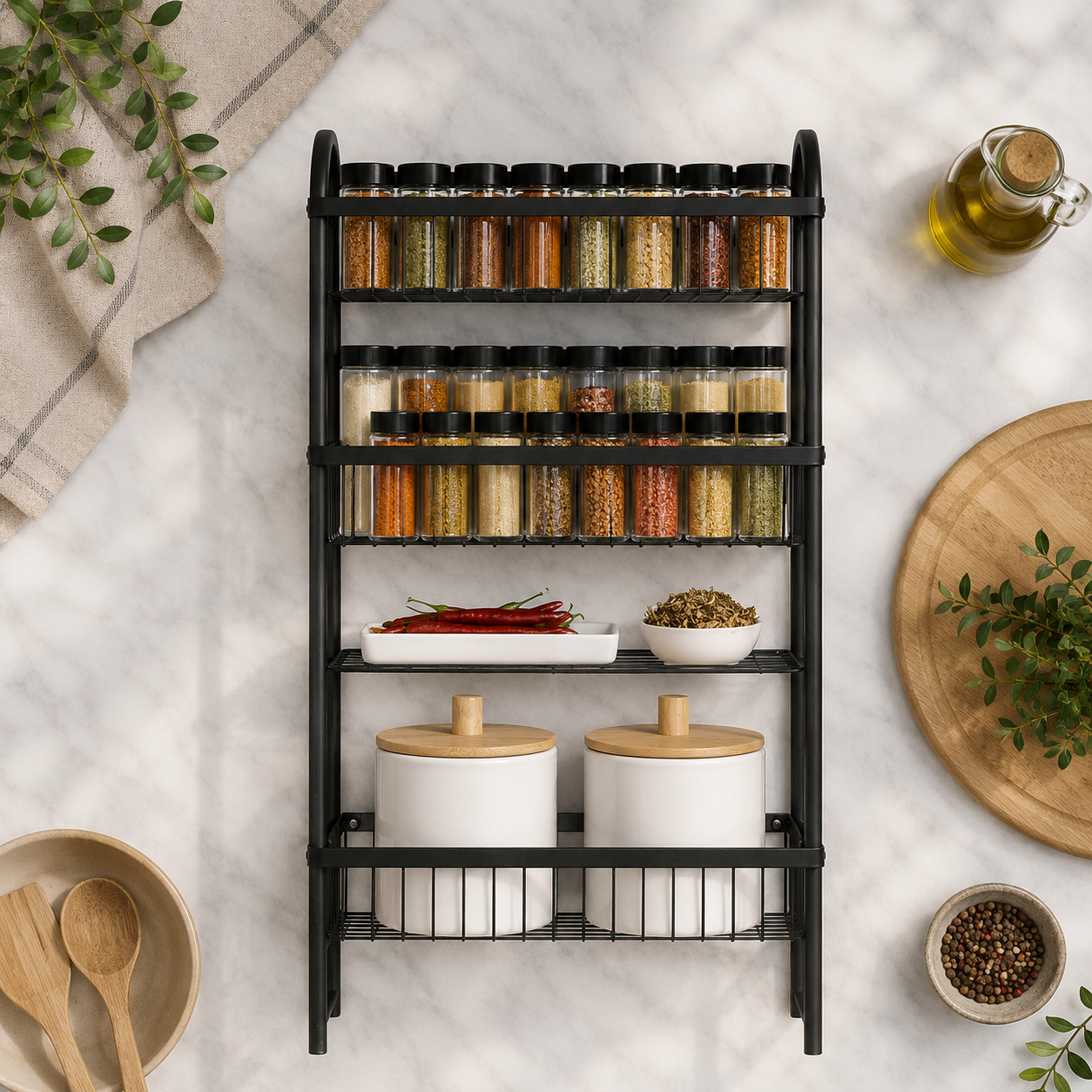 Premium Metal 3 Tier Wall Mounted Spice Rack Organizer
